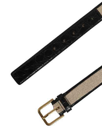 Dolce & Gabbana Beige Black Woven Leather Metal Buckle Belt