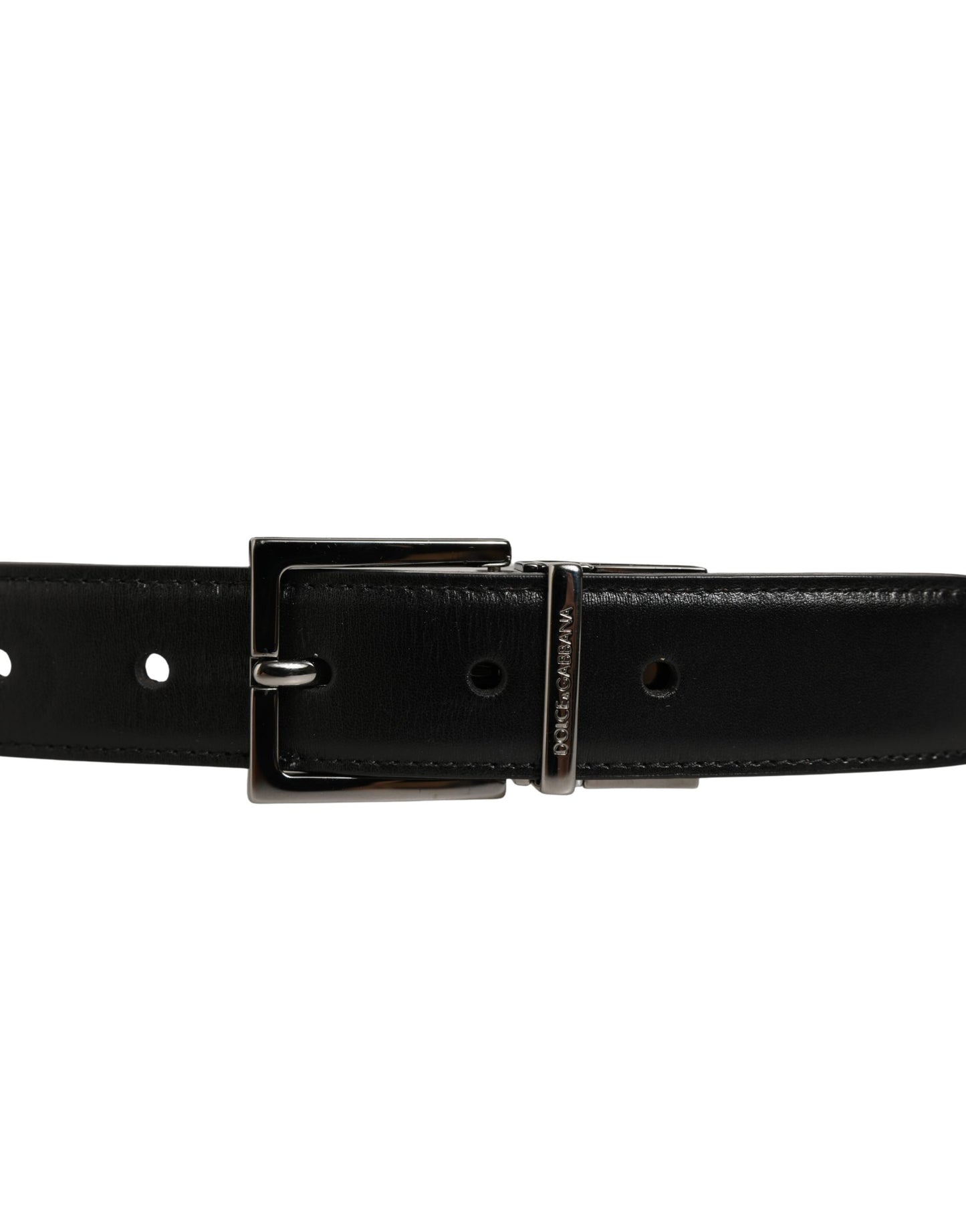 Dolce & Gabbana Black Classic Leather Silver Tone Buckle Belt