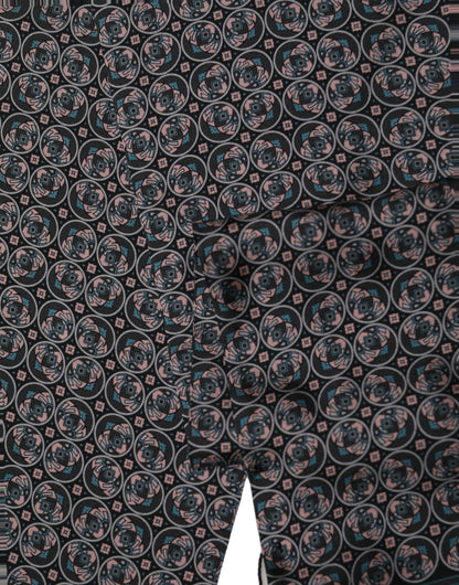 Dolce & Gabbana Black Silk Geometric Fringed Neck Shawl Scarf