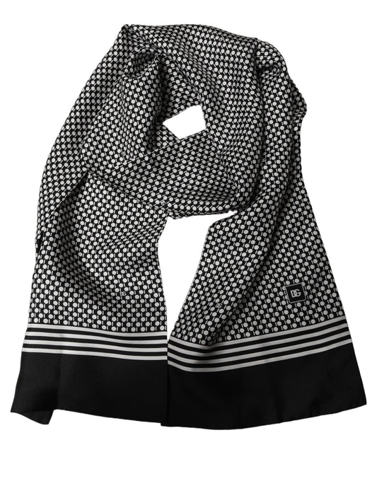 Dolce & Gabbana Black White Geometric Silk Neck Shawl Scarf