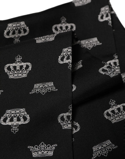 Dolce & Gabbana Black Silk Crown Fringed Neck Shawl Scarf