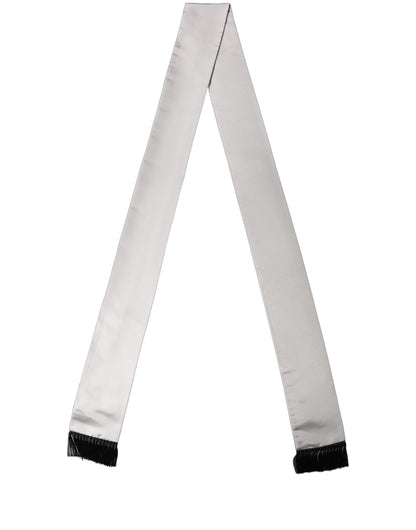Dolce & Gabbana Light Gray Satin Silk Fringed Lace Stole Scarf