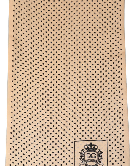 Dolce & Gabbana Beige Silk Dotted Fringed Neck Shawl Scarf