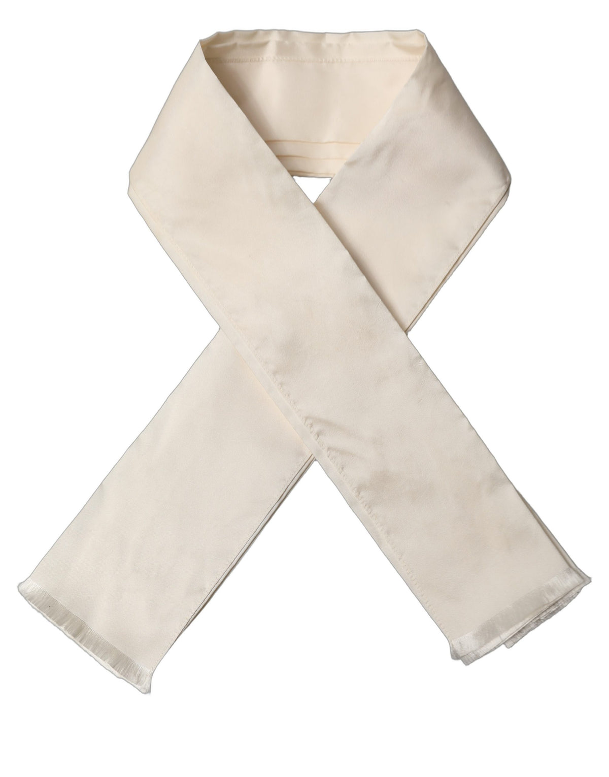 Dolce & Gabbana Men Cream Satin Silk Fringed Neck Shawl Scarf
