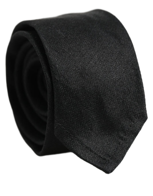 Dolce & Gabbana Men Black Satin Silk Classic Adjustable Tied Necktie Tie