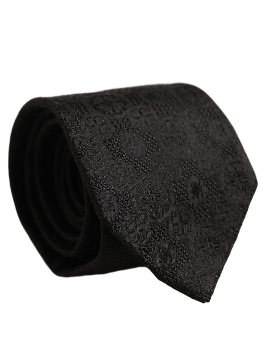 Dolce & Gabbana Men Black Silk Geometric Adjustable Tied Necktie Tie