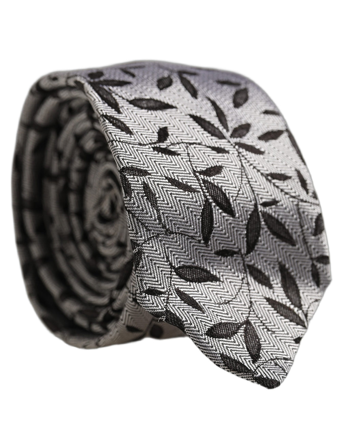 Dolce & Gabbana Men Gray Silk Leaf Pattern Adjustable Tied Necktie Tie