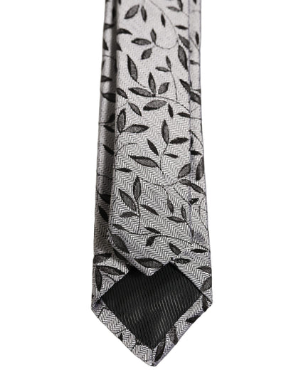 Dolce & Gabbana Men Gray Silk Leaf Pattern Adjustable Tied Necktie Tie