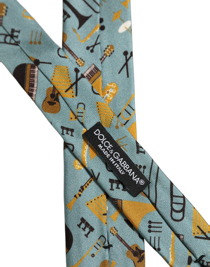 Dolce & Gabbana Light Blue Instruments Adjustable Tied Men Necktie Tie