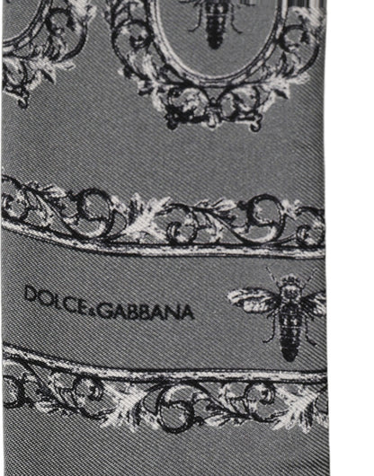 Dolce & Gabbana Men Gray Bee Silk Skinny Twilly Foulard Scarf