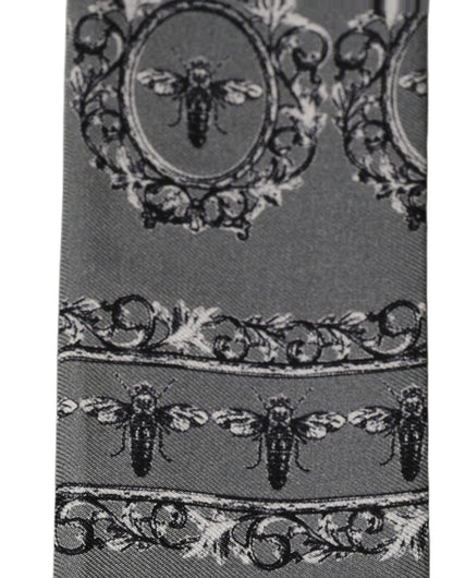 Dolce & Gabbana Men Gray Bee Silk Skinny Twilly Foulard Scarf