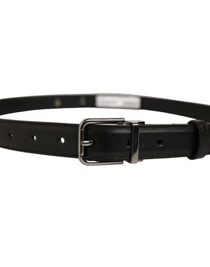 Dolce & Gabbana Black Leather Silver Tone Metal Buckle Belt