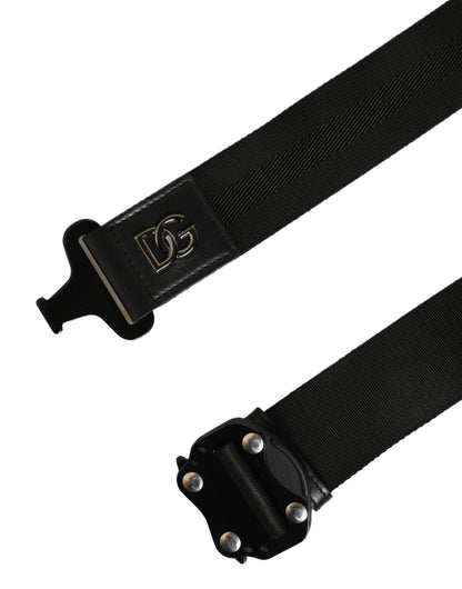 Dolce & Gabbana Men Black Fabric Strap Logo Metal Buckle Belt