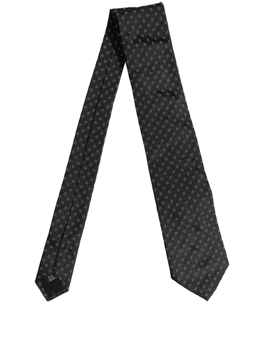 Dolce & Gabbana Black Geometric Circle Adjustable Necktie Accessory Tie