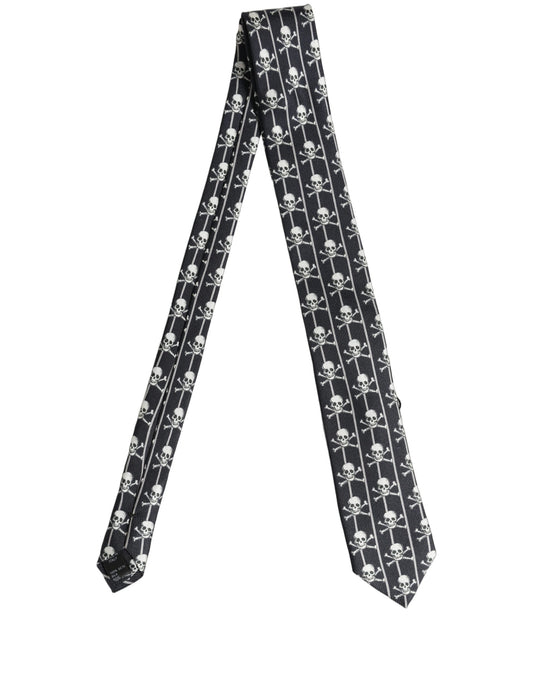 Dolce & Gabbana Men Black Silk Skull Fantasy Adjustable Tied Necktie Tie