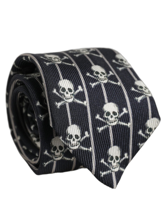 Dolce & Gabbana Men Black Silk Skull Fantasy Adjustable Tied Necktie Tie