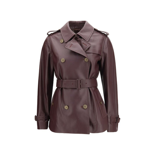 Burberry Bordeaux Calf Leather Bos Taurus Full-Length Jacket