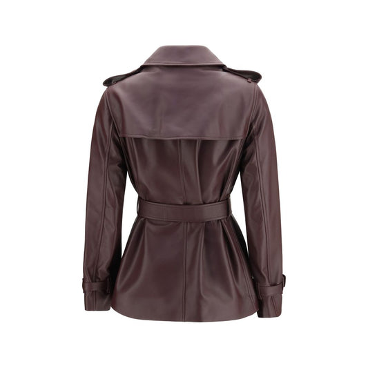 Burberry Bordeaux Calf Leather Bos Taurus Full-Length Jacket