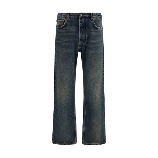Off-White Blue Cotton Straight-Leg Jeans