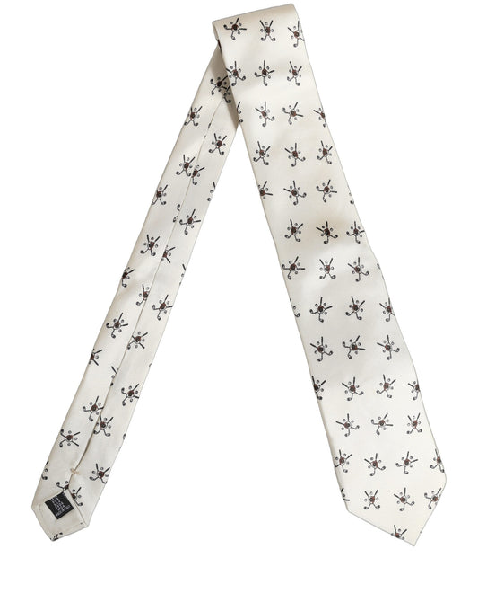 Dolce & Gabbana Off White Printed Silk Adjustable Necktie Accessory  Tie