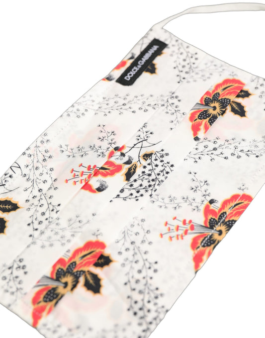 Dolce & Gabbana White Floral Cotton Pleated Elastic Ear Strap Face Mask