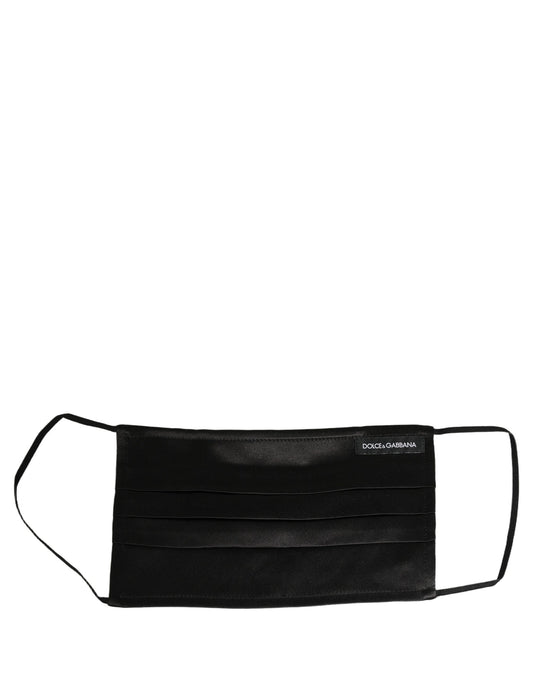 Dolce & Gabbana Black Satin Silk Pleated Elastic Ear Strap Face Mask