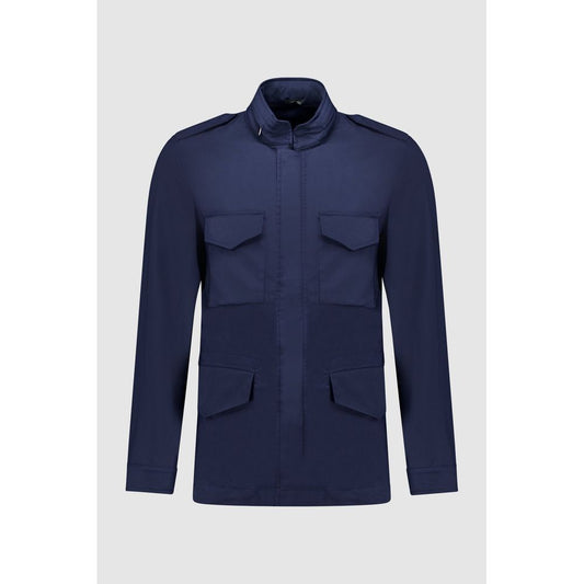 Autore Navy Blue Cotton Full-Length Jacket