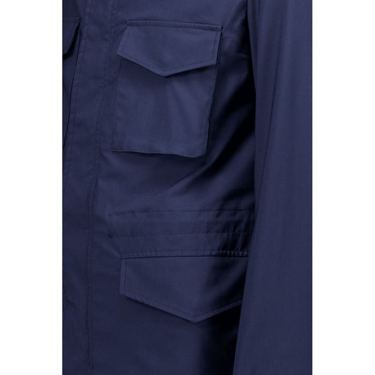 Autore Navy Blue Cotton Full-Length Jacket