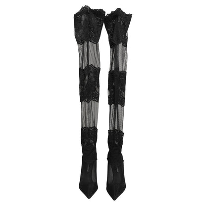 Dolce & Gabbana Black Over The Knee Sock Pumps Boots Shoes