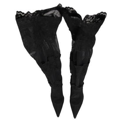 Dolce & Gabbana Black Over The Knee Sock Pumps Boots Shoes