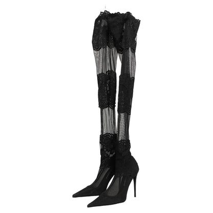 Dolce & Gabbana Black Over The Knee Sock Pumps Boots Shoes