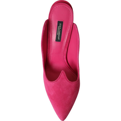 Dolce & Gabbana Fuchsia Suede Leather Mules Sandals Shoes