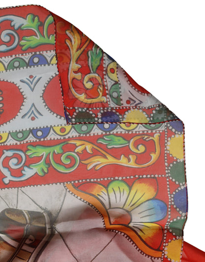 Dolce & Gabbana Red Silk Historical Print Foulard Scarf