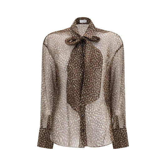Brunello Cucinelli Brown Silk Pattern Shirt