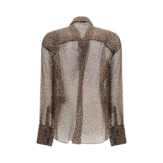 Brunello Cucinelli Brown Silk Pattern Shirt