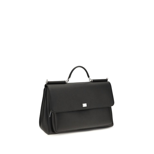 Dolce & Gabbana Black Calf Leather Bos Taurus Handbag