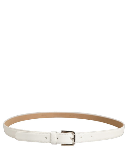 Dolce & Gabbana White Leather Silver Tone Metal Buckle Belt