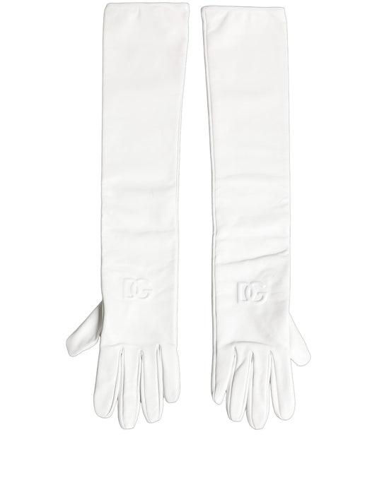 Dolce & Gabbana White Genuine Leather Embossed DG Logo Gloves