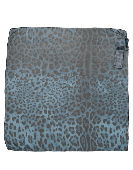 Dolce & Gabbana Blue Leopard Print Silk Square Foulard Scarf