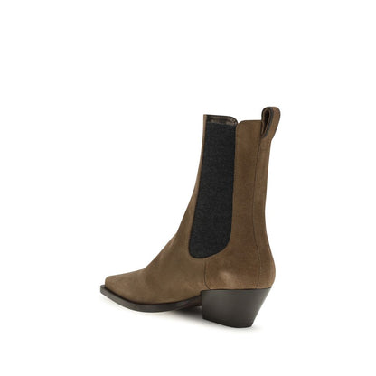 Brunello Cucinelli Brown Calf Leather Bos Taurus Ankle Boots