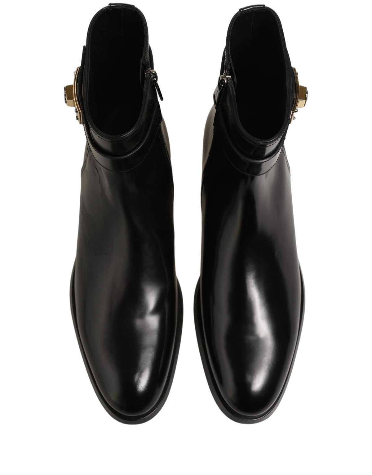 Dolce & Gabbana Black Leather Buckle Mid Calf Boots Shoes