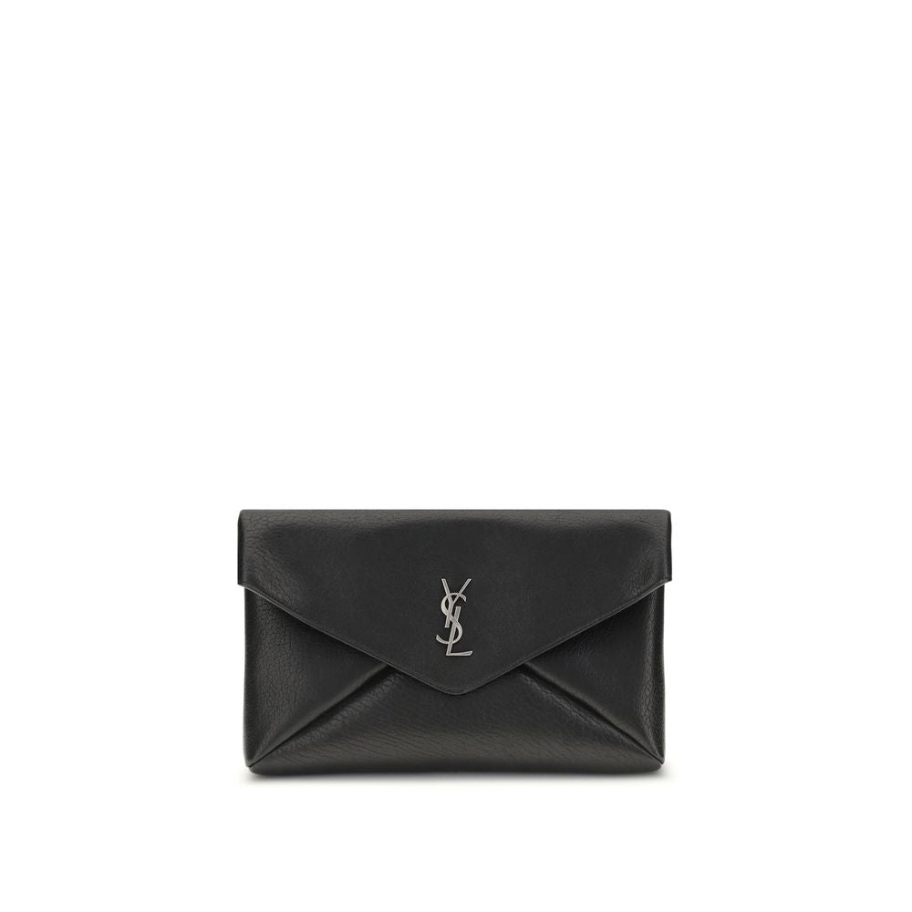 Saint Laurent Schwarze Kalbsleder Bos Taurus Clutch-Tasche