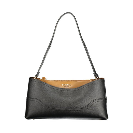 Twinset Damenhandtasche aus Polyurethan in Schwarz mit Fächern und mittigem Einsteckfach