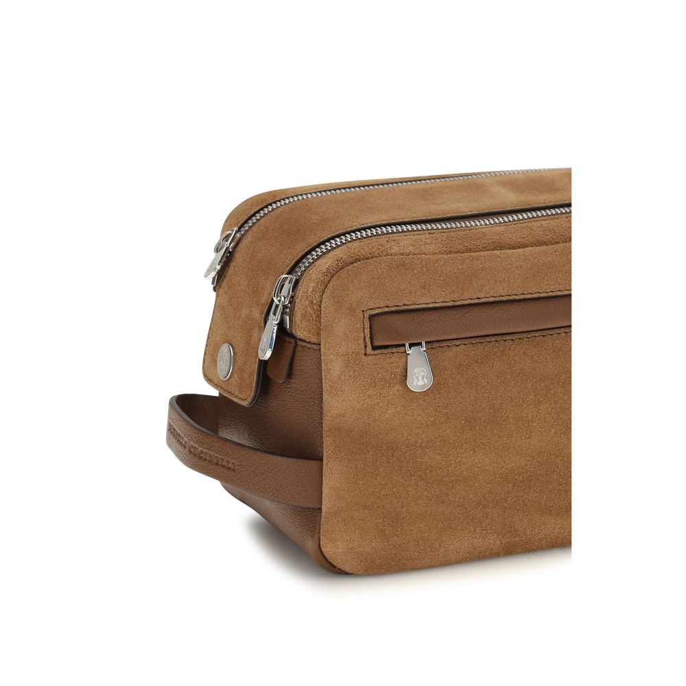 Brunello Cucinelli Accessoires aus beigefarbenem Veloursleder