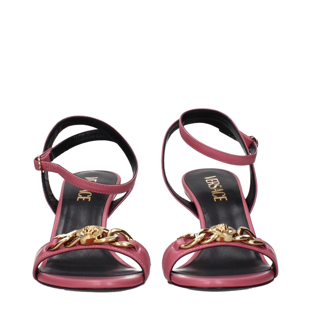 Versace Stiletto-Sandaletten aus rosafarbenem Leder