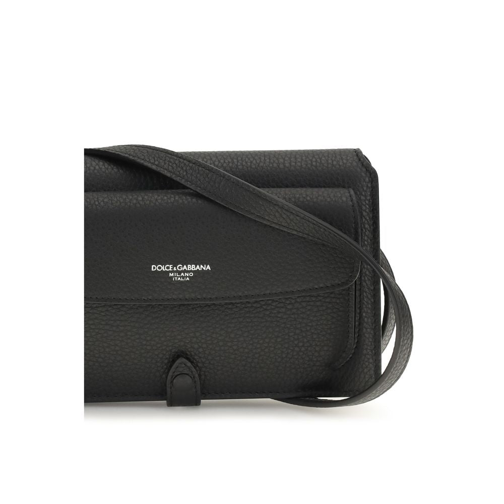 Dolce & Gabbana Schwarze Schultertasche aus Kalbsleder Bos Taurus