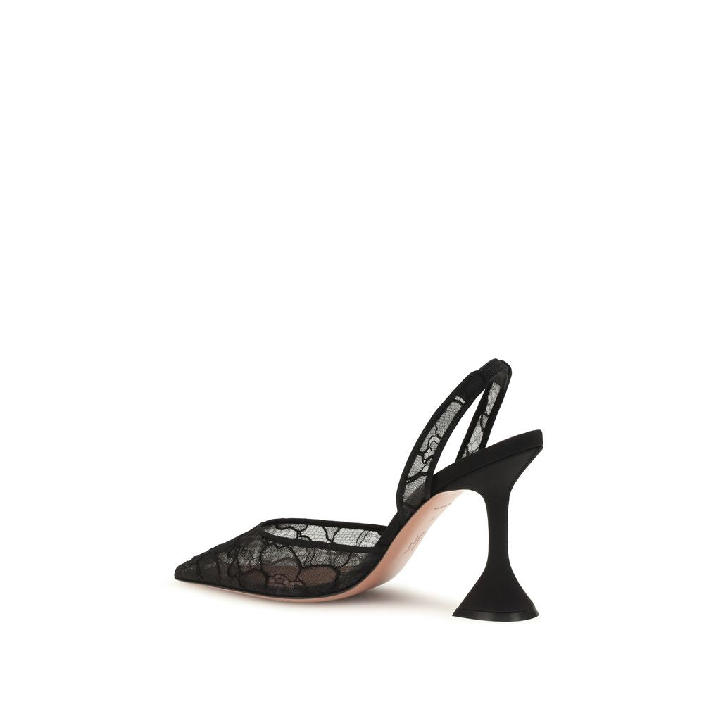 Amina Muaddi Black Fabric Stiletto Heel Sandals