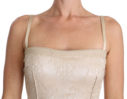 Dolce &amp; Gabbana – Beiges Etuikleid aus Spitze mit Spaghettiträgern