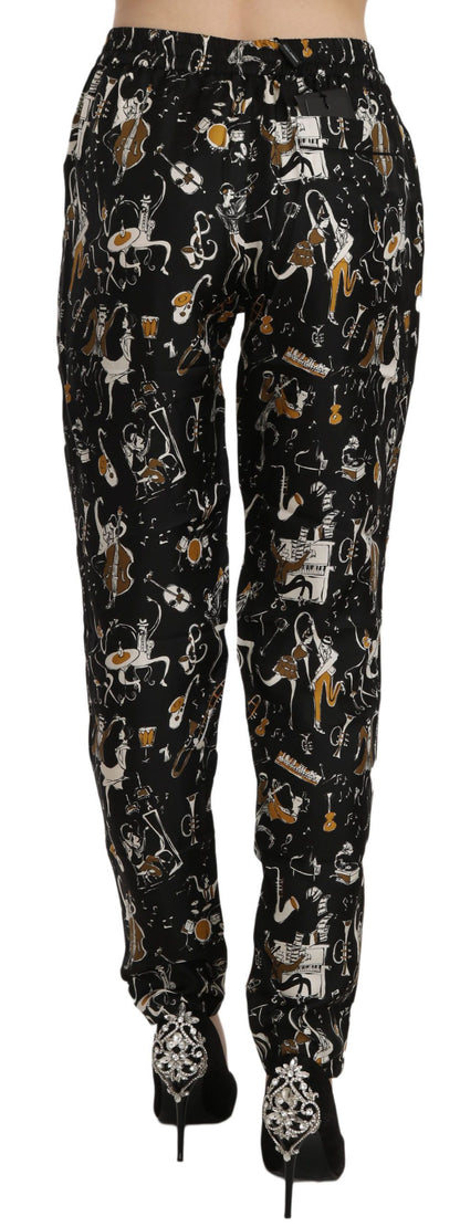 Dolce &amp; Gabbana – Schwarze, hoch taillierte Karottenhose mit Jazz-Club-Print