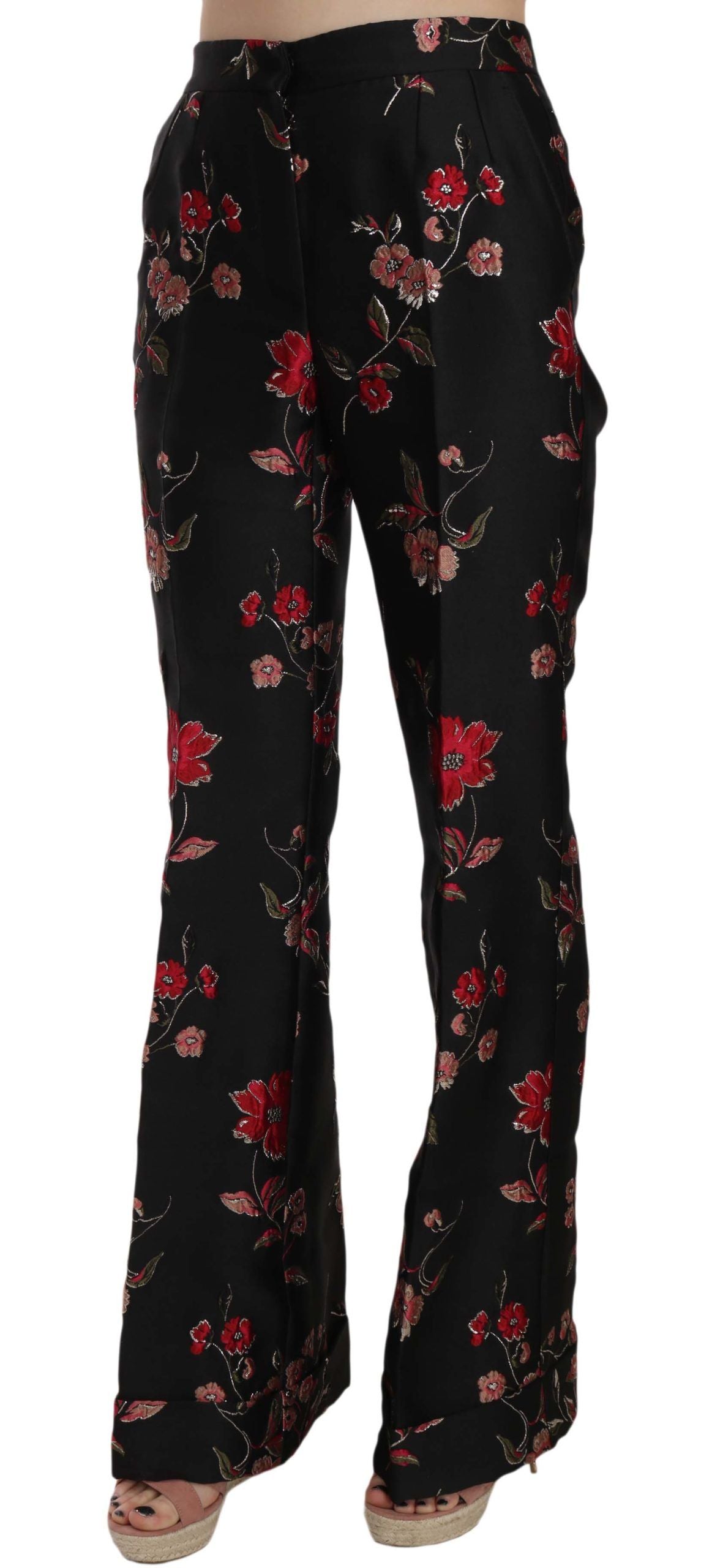Dolce &amp; Gabbana – Schwarze Bootcut-Hose mit Blumenmuster